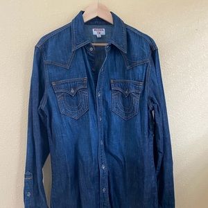 Dark blue denim long sleeve shirt